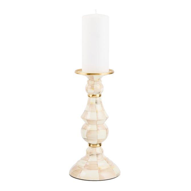 Mocha Check Large Pillar Candlestick