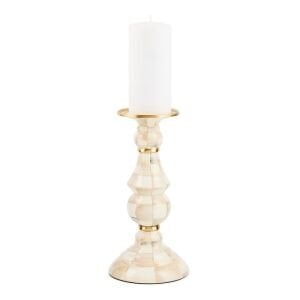 Mocha Check Large Pillar Candlestick