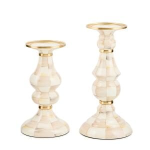 Mocha Check Large Pillar Candlestick