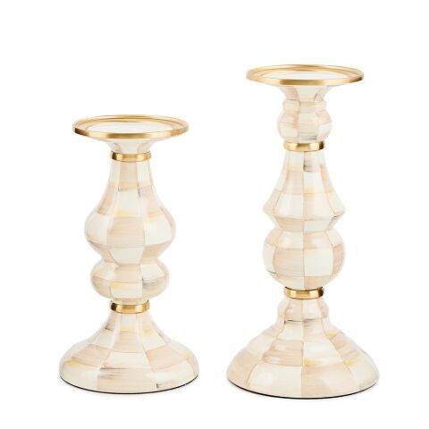 Mocha Check Large Pillar Candlestick