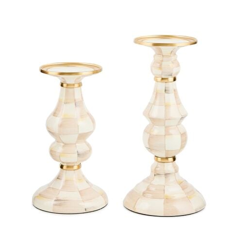Mocha Check Large Pillar Candlestick
